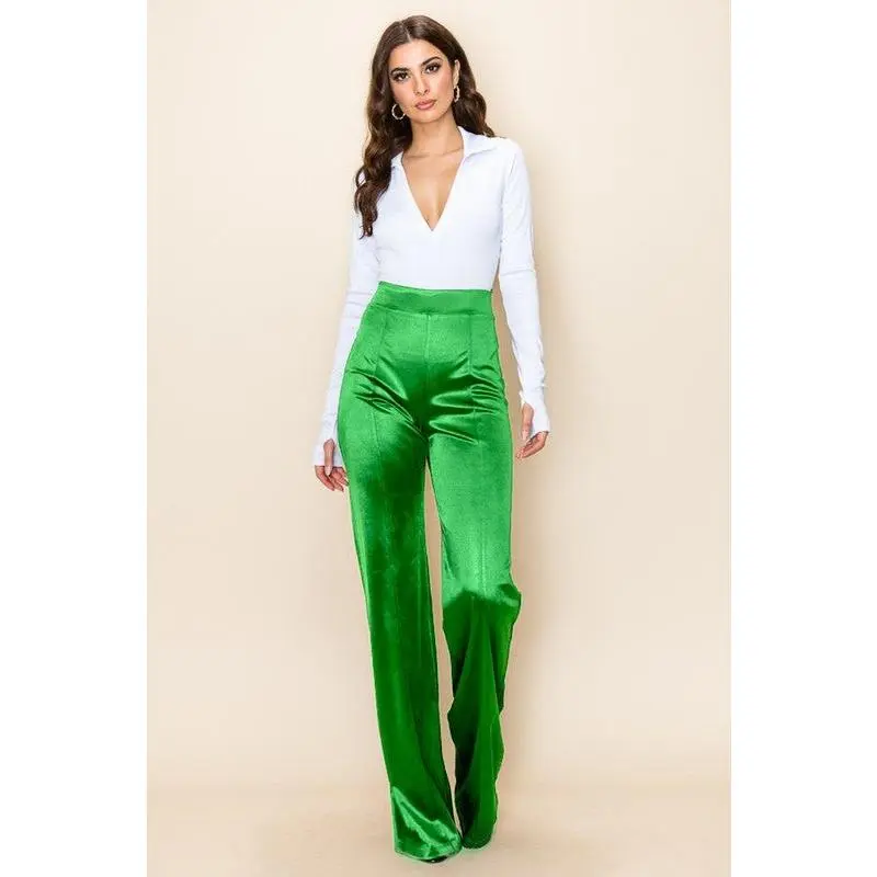 Sculpt & Shine Satin High Waist Pant - Emerald