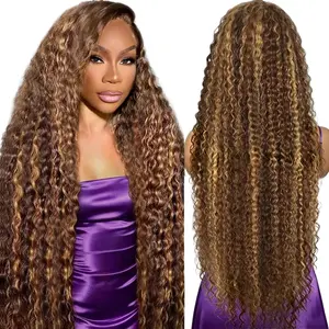 CHESMA 13x6 Ombre Highlight Water Wave HD Lace Front 210% Density Honey Blonde Curly Human Hair Wigs for Beauty Frontal Lace Wigs Glueless Lace Wigs