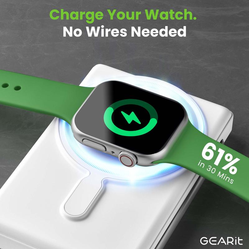 GearIt 2-in-1 MagSafe Wireless 10000mAh Power Bank Portable Charger with Kickstand for iPhone & Apple Watch