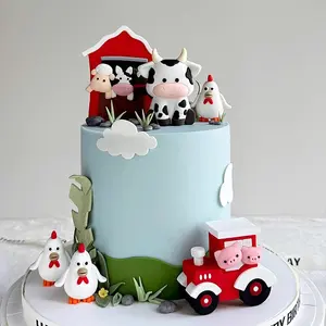Farm-Themed Cake Topper Set, Perfect for Kid's Birthdays & Baby Showers, Includes Cow, Tractor, Chicken Ornaments, Cake Decorating Supplies
