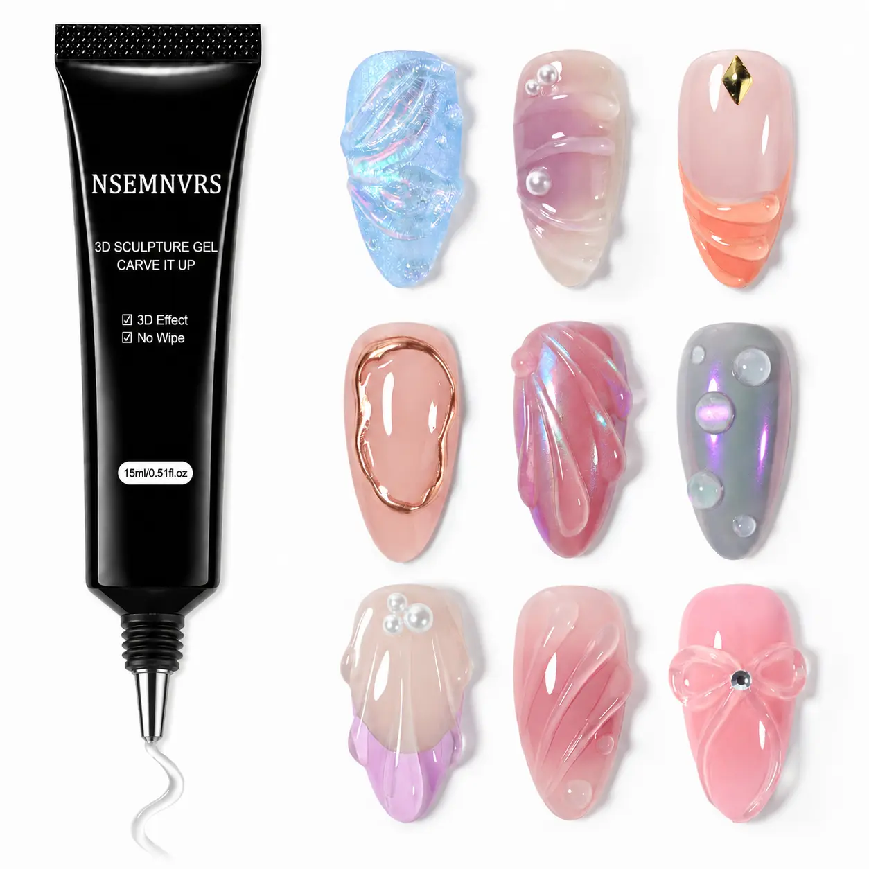 15g Clear 3D Nail Gel for Nail Art, 3D Sculpting Gel, No Wipe | Carving, Painting, Rhinestone Glue, Gems & Charms Decoration, Salon DIY Use