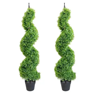 Artificial Boxwood Spiral Topiary Trees, 43 Inches Tall (Set of 2), Faux Outdoor Plants, All-Year Green, with Plastic Pots, Perfect for Home Décor, Indoor, Porch, or Garden Decor Decorative