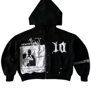 Uni-verS Oversized Black Zip Up Long Sleeve Hoodie Jacket streetwear men’s Menswear Sweatshirts Tops