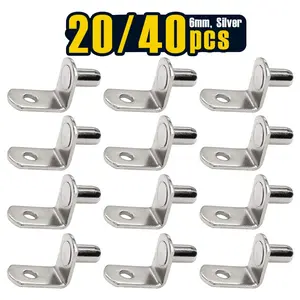 20/ 40 pcs, 6mm Shelf Pins, L-Shaped Nickel Plated Shelf Support Pegs with Hole for Cabinet, Bookcase, Closet, Kitchen Furniture