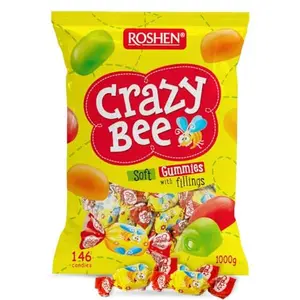 Roshen Crazy Bee Jelly Candy, Assorted Fruit Flavors with Soft Fruit Filling, Bulk 2.2 lbs (1 kg), Approx. 150 Pieces Individually Wrapped Gems, Kosher & Halal, Made with Natural Juice