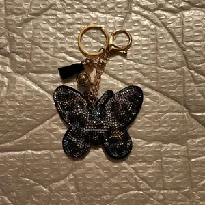 Butterfly Keychain with Rhinestones and Gold Color Hardware