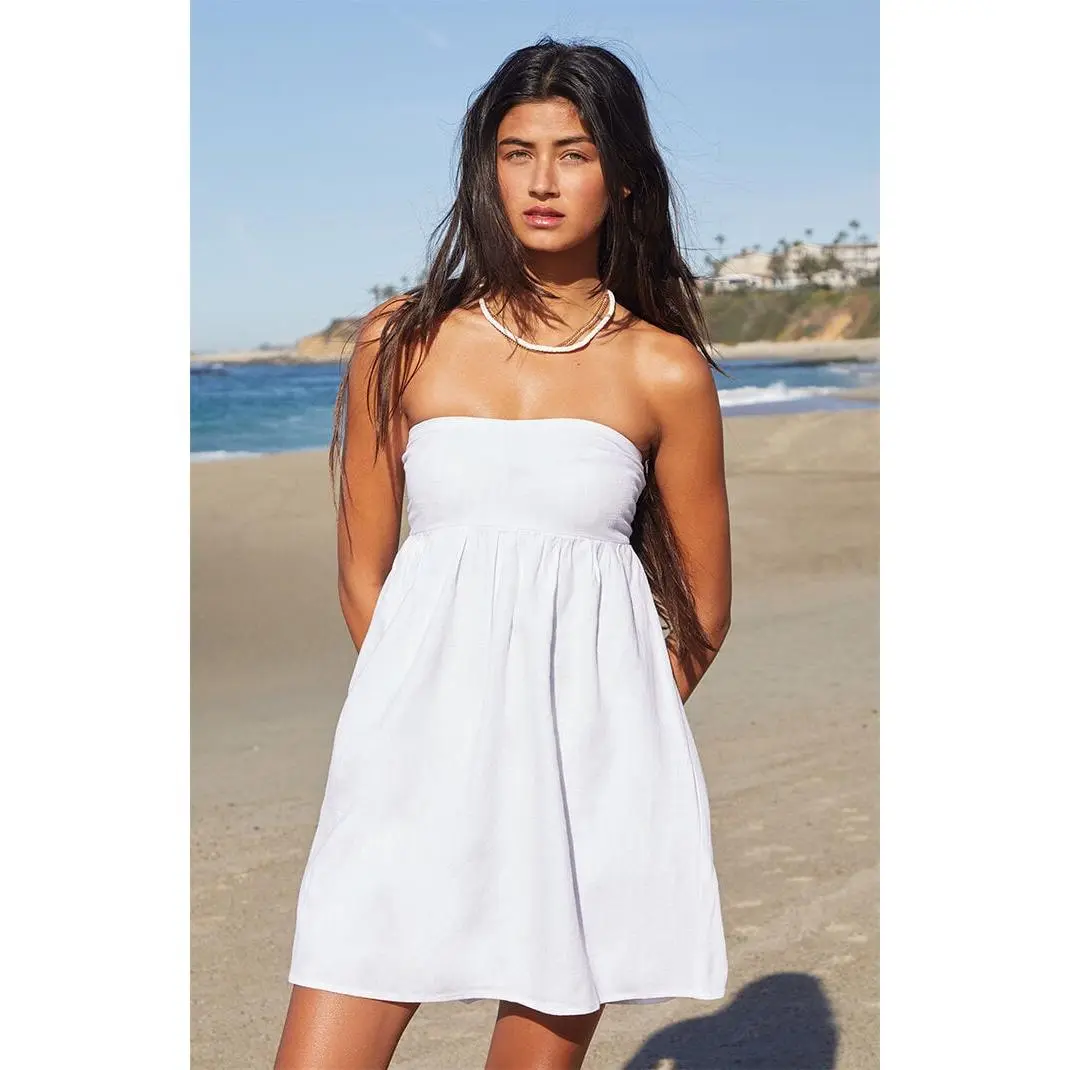 Your Favorite Women's Tie Back Strapless Babydoll Mini Dress