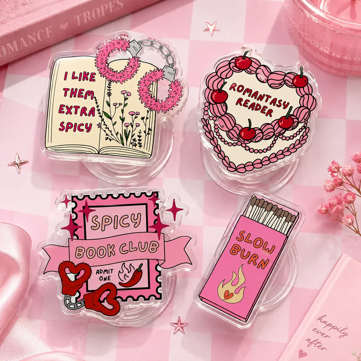Alternative Style Spicy Romance Bookish Quotes Acrylic Phone Grip Set - Aesthetic Book Lover Griptok