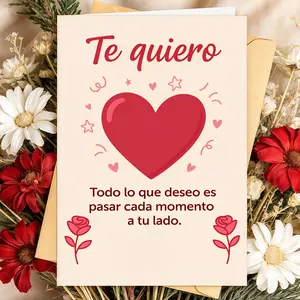 1pc Spanish Romantic Heart-Shaped Rose Greeting Card & Envelope Set Blank Paper for Valentine's Day, Anniversary, Confession Gifts Spanish Confession Cards European & American Romantic Visual Theme Greeting Cards