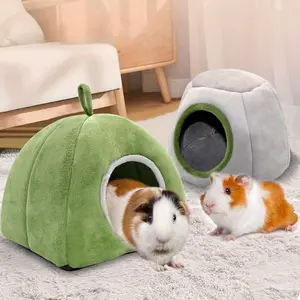 2pcs Hamster cotton nest, windproof and warm hedgehog, Dutch pig, sheep nest, hamster semi enclosed yurt, small pet nest, household items, Green yurt nest+gray tree stump nest Enclosure