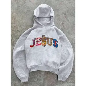 Women's Religious Faith, Gemstone Multicolor Cross & Jesus Text Graphic Hoodie Sweatshirt