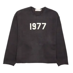 Fear of God Essentials 1977 Raw Edge Crewneck Pullover Sweatshirt, Men's Casual Long Sleeve Top, Iron Color