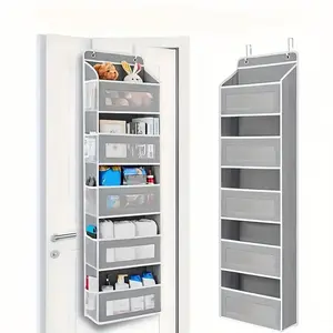 Five-Pocket Door-Hanging Storage Rack: Space-saving drill-free hanging design. Perfect for closets, bathrooms, kitchens, homes, offices, and dorm rooms. Easy-clean fabric, compact and sturdy—the ultimate small-space storage solution.