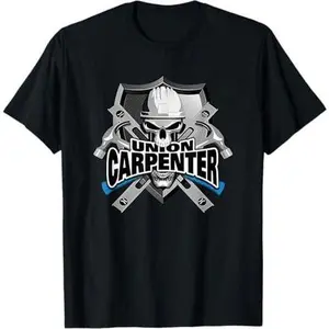 Union Carpenter Skull and Crossed Hammers Carpentry T-Shirt