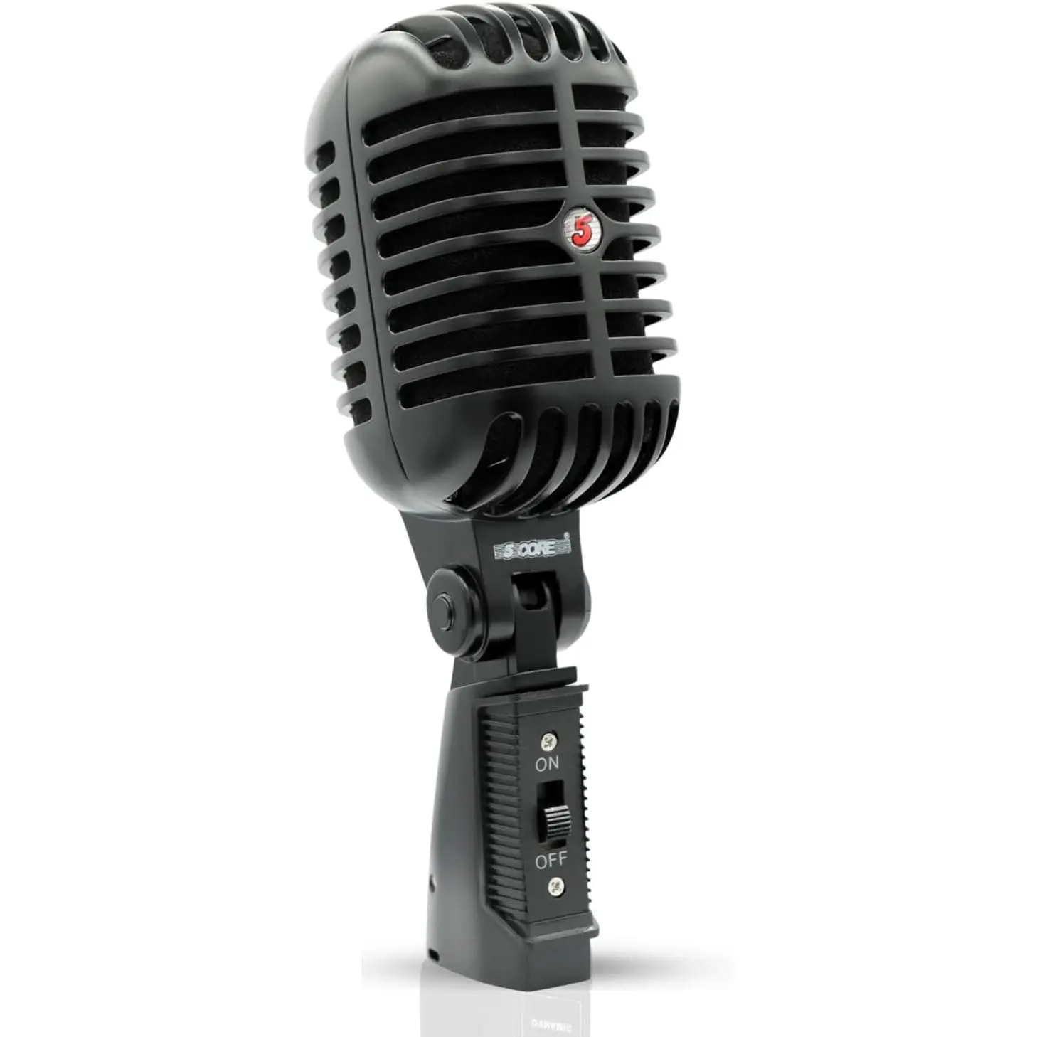 5 CORE Retro Dynamic Vocal Microphone - Vintage Style, Supercardioid, Rugged Metal Housing, Adjustable, Universal Stand Compatible, 16dB(A) Low Noise Level, for Live Performance, Podcasts, Studio Recording, Studio Gear (Black)