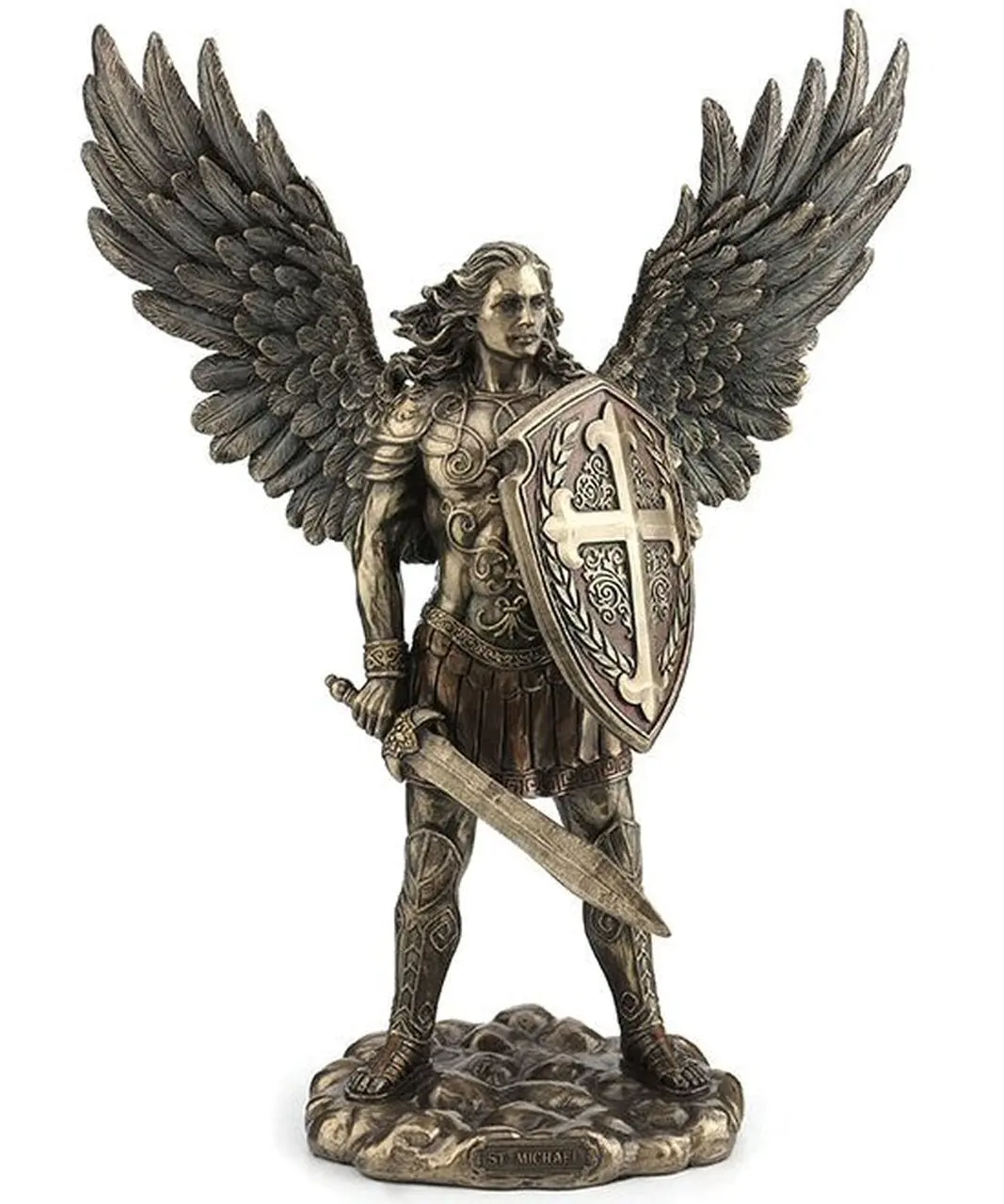 Bronze Archangel Saint Michael with Sword and Shield Statue 7"