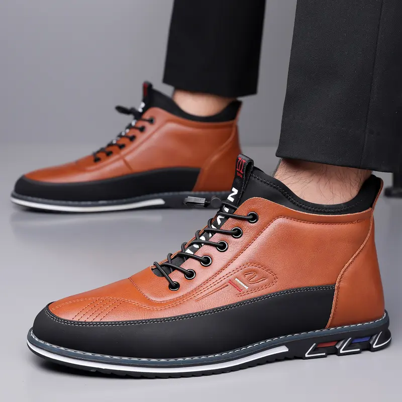 Men's Mid-Top Casual Trainers - No-Tie Elastic Adjustment, Breathable, Lightweight Cushioning, Ankle Support, Treaded Outsole, Gift-Ready for Work & Walking, All-Weather Grip Sneakers, Footwear, Shoe, Walking Shoes, Slip On