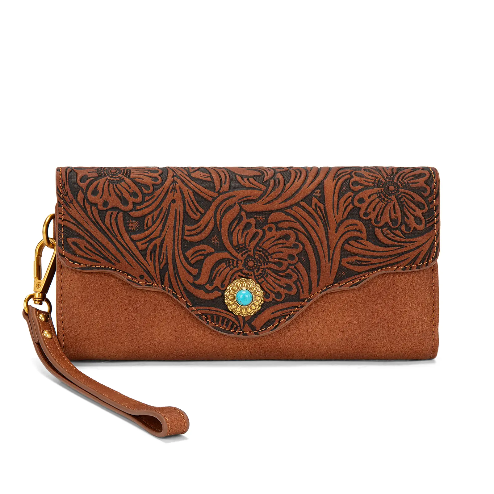 Montana West Tooled Floral Turquoise Wristlet Wallet for Women
