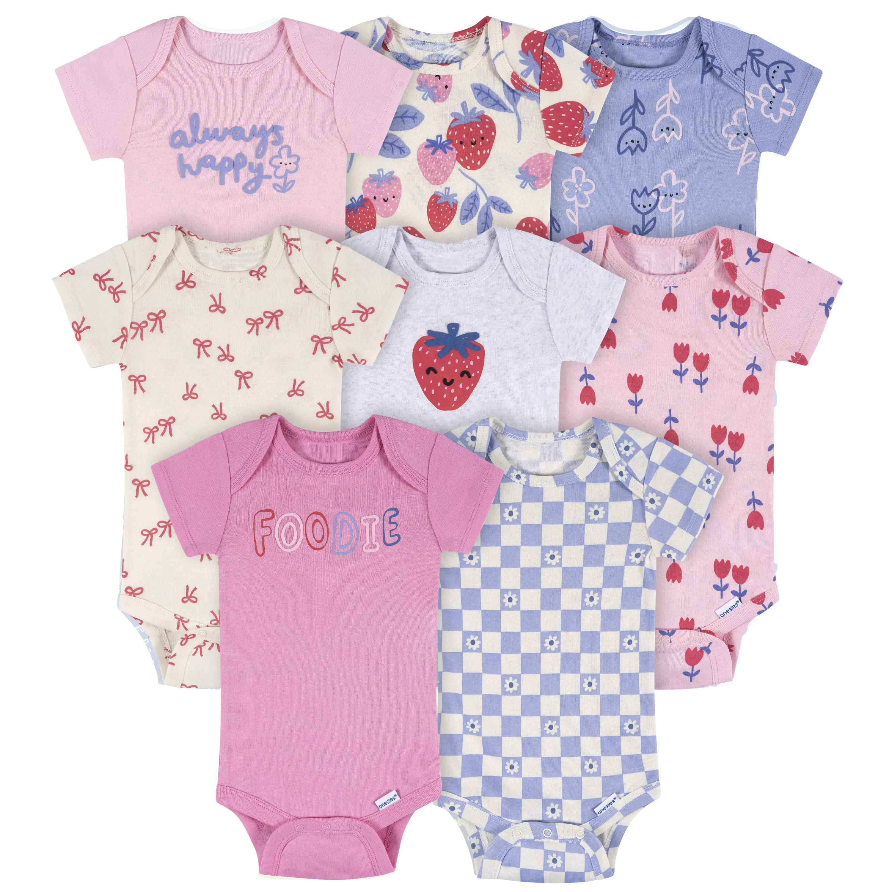 8-Pack Baby Girls Short Sleeve Onesies Bodysuits