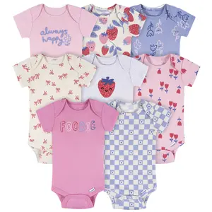 8-Pack Baby Girls Short Sleeve Onesies Bodysuits