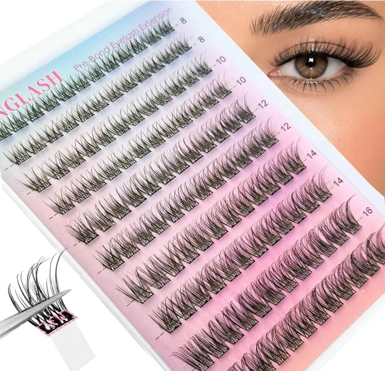 Self Adhesive Eyelashes Natural Self Adhesive Lash Clusters NINGLASH Natural Pre Glued Eyelash Clusters Press on Lashes Wispy C-curly Eye Lash Extensions 8-16MM Individual Lashes No Glue Needed Lashes