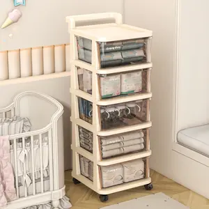 Drawer Tower, 3/4/5-Tier Clear Plastic Storage Organizer Cart, Heavy-Duty Organizing Drawers for Home, Bedroom, Bathroom Organization, Dresser With Wheels, Minimalist Adjustable Shelf