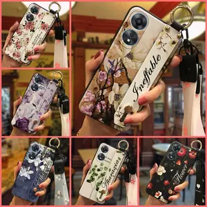 Back Cover protective Phone Case For OPPO A58 5G/A58X/A78 5G/A1X 5G Lanyard Wrist Strap Durable Silicone Shockproof Fashion Design Wristband Flower ring Anti-knock Anti-dust