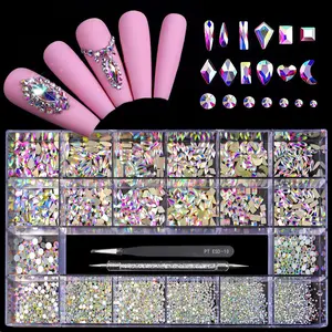 12 Types of 600 Crystal AB Diamonds + 2500 Flat Rhinestones Mix 20 Styles Flatback DIY Crafts Rhinestone Crystals 3D Ornament‌S Flat Back Stones Set + Tweezers + Drill Pen Yzzseven