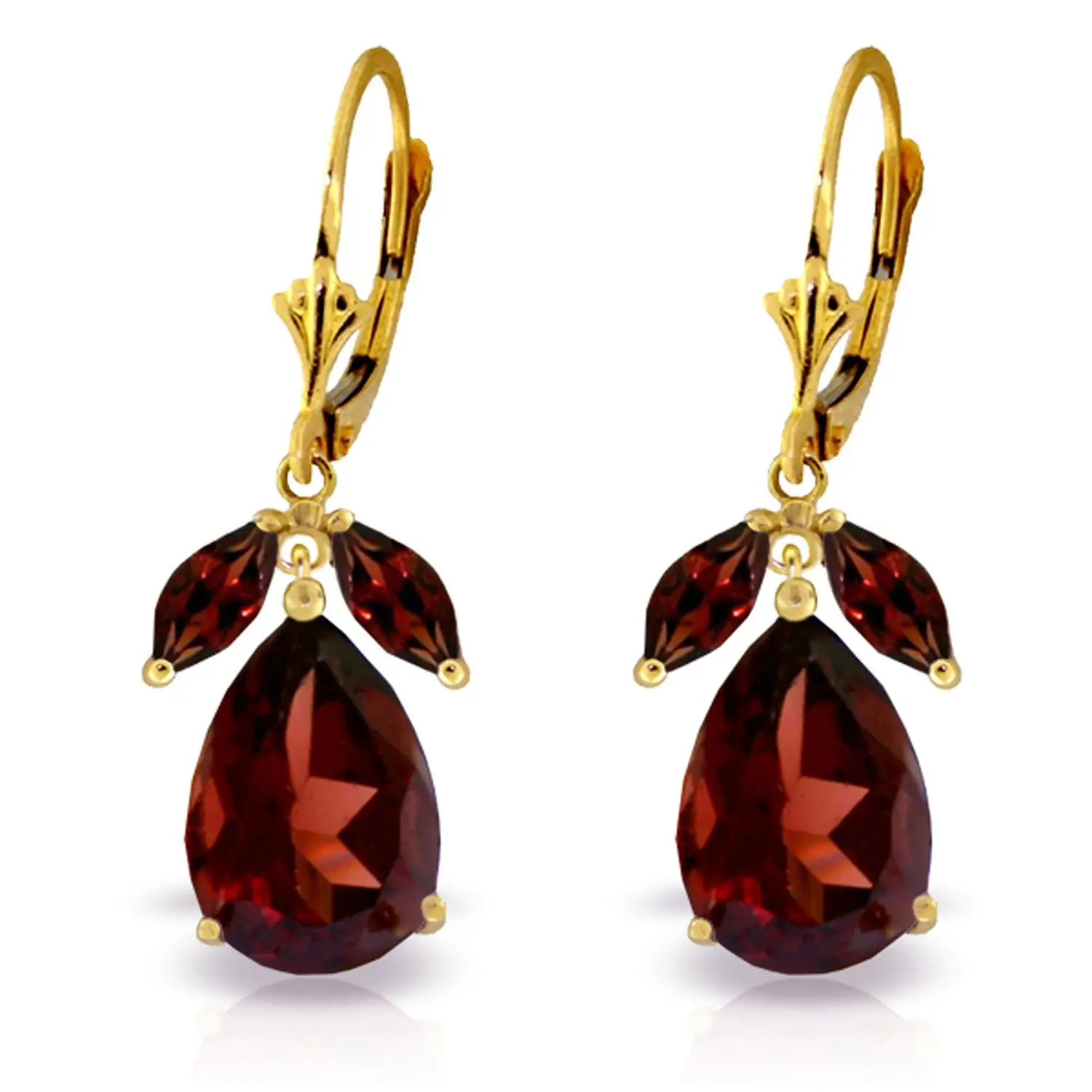 14k Yellow Gold Leverback Earrings with Natural Garnets