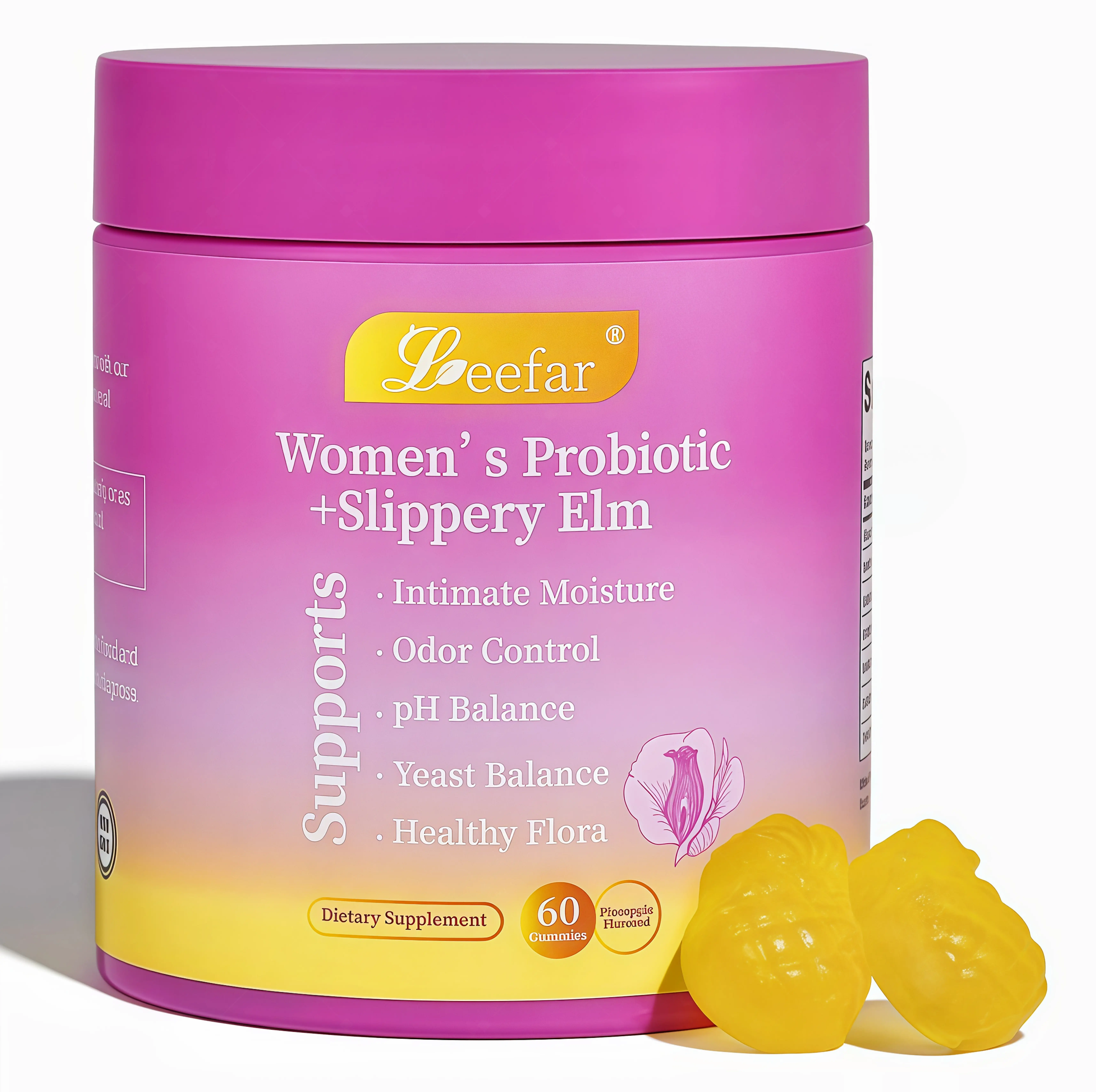 LEEFAR Her Probiotics Gummies DF - All in One Solution with Slippery Elm and Prebiotics & Lactobacillus Probiotic Blend for Women's pH Balance and Dryness Hawaiian Pineapple Gummies Dietary Supplement