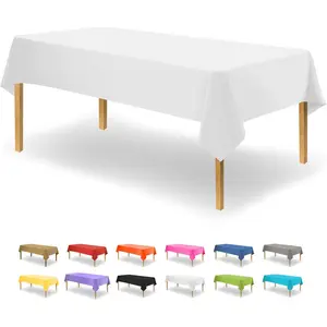 White disposable plastic tablecloth for rectangle tables 12 pack table cloths for parties events weddings indoors outdoors 54 x 108 inches plastic table cover
