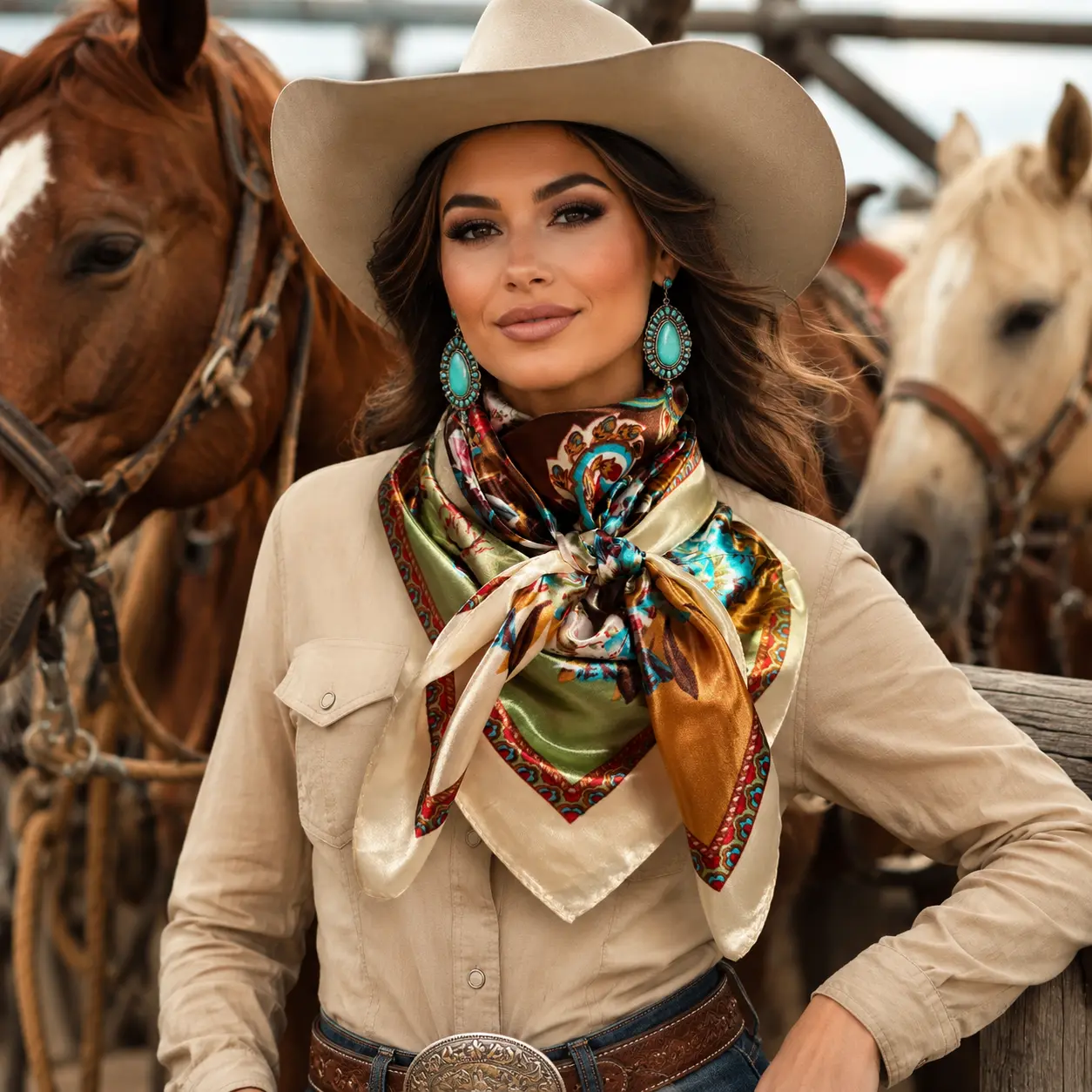 Brown and Cream Floral Wild Rag - Western Scarf Brown and Cream Floral Wild Rag - Western Scarf