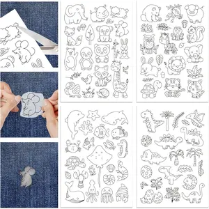 4 Sheets Cartoon  Water Soluble Stabilizer Hand Sewing Stabilizer Stick and  Embroidery Patterns Self Adhesive Wash  Stabilizer for Embroidery Lover Bags Cloth