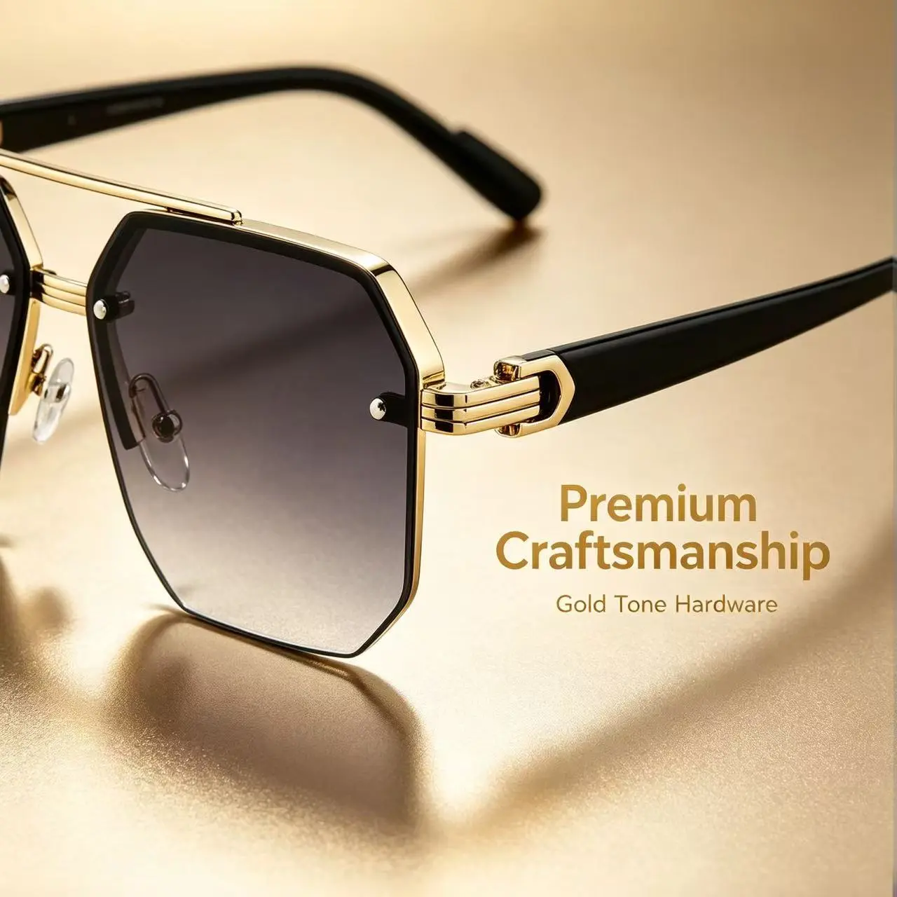 Premium Craftsmanship Gold Tone Hardware Sunglasses with Hexagonal Frame and Gradient Lenses