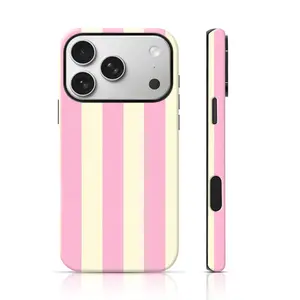 Pink Cream Vertical Stripe Design Phone Protector 360 Protection for iPhone 17 Pro Max/16 Pro Max /15Pro Max 15/14/13/12 & Samsung S26 /S25Ultra Trendy ins Style