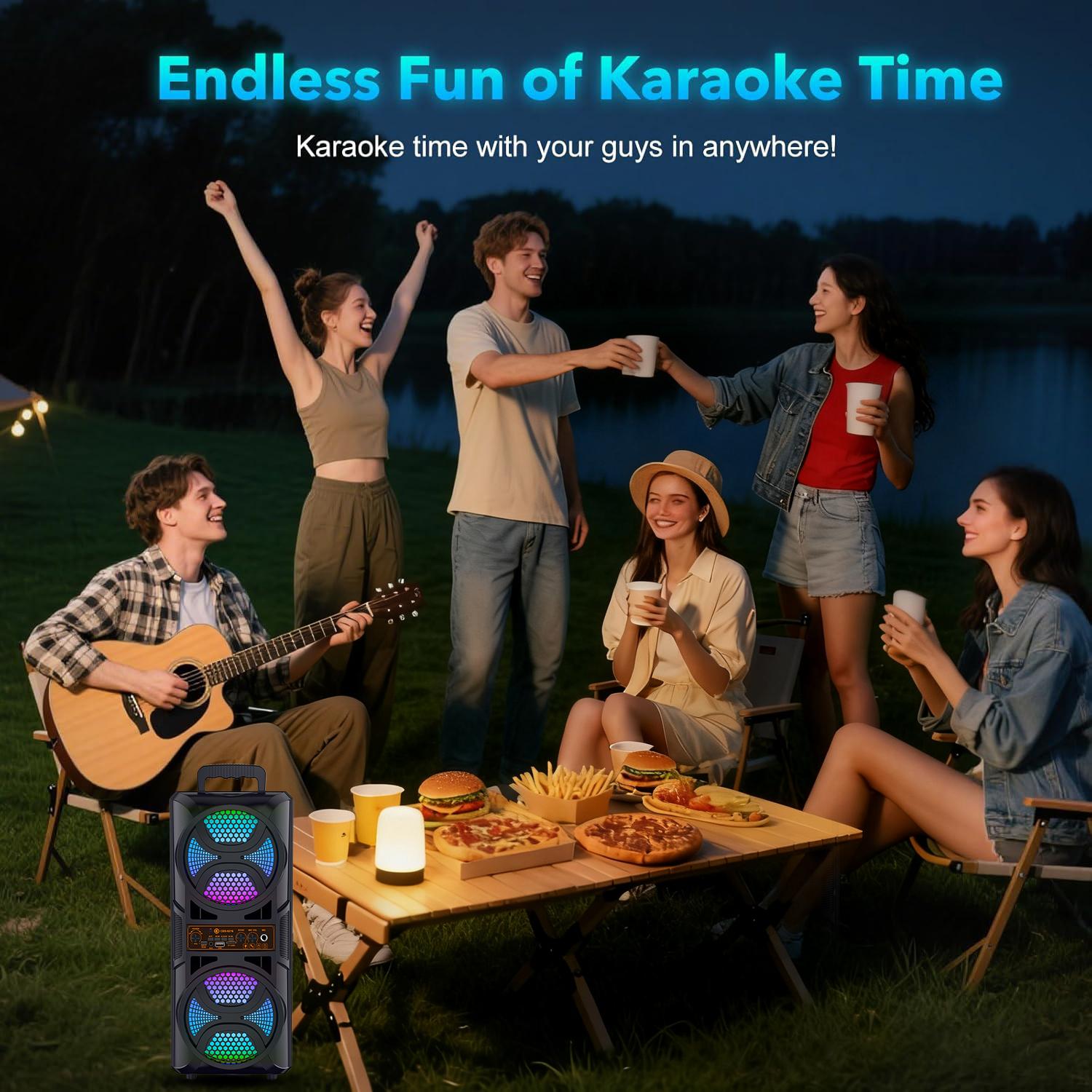 Portable wireless Bluetooth speaker, dual speakers/supports dual pairing, with microphone, RGB lighting, supports SD card, FM, USB, and subwoofer; perfect for gatherings, beach parties, music parties, birthday parties, and as an Easter gift