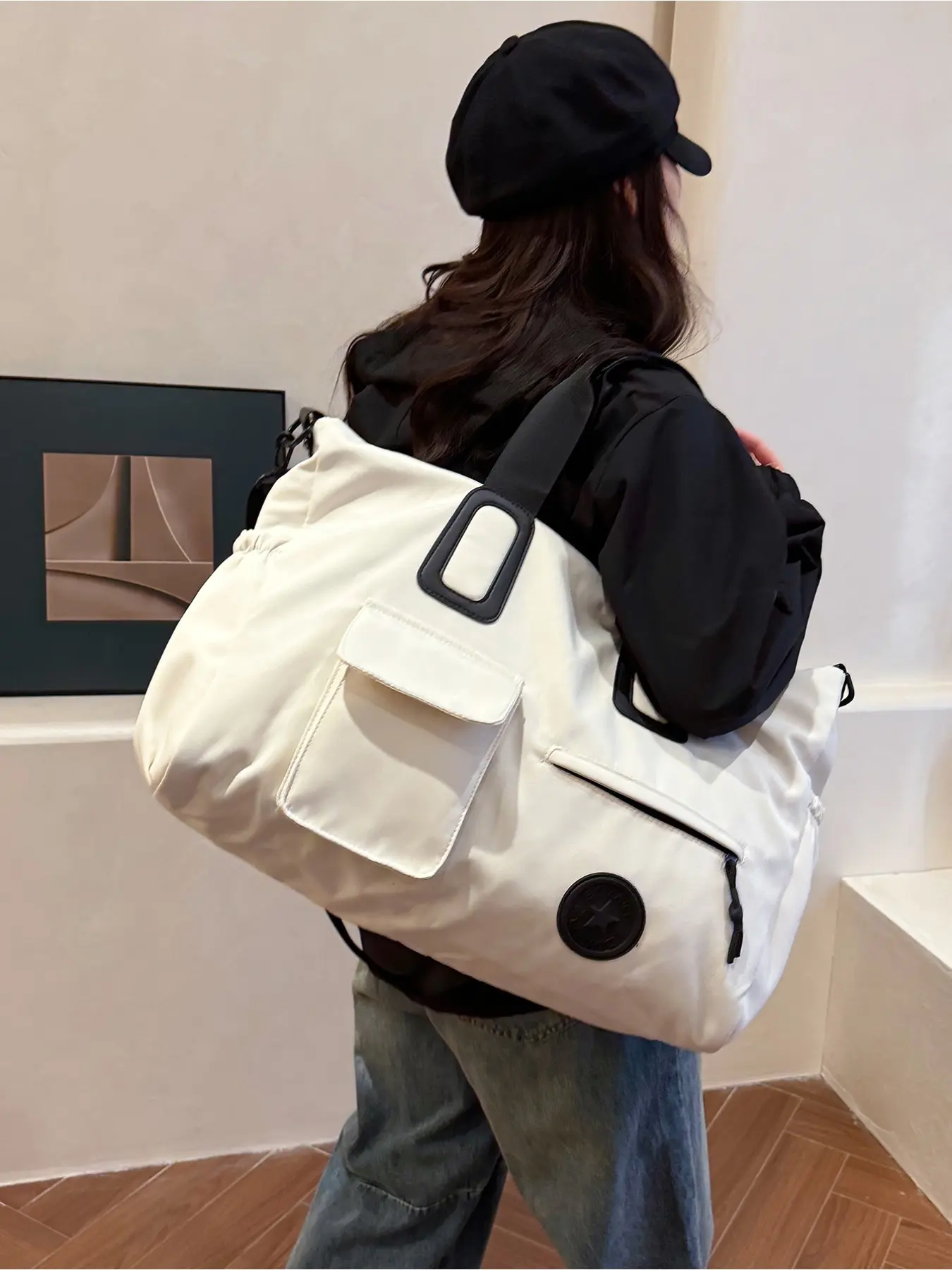 Japanese Style Canvas Tote Bag for Women Durable School Backpack Large Capacity Casual Commuter Bag for Students Tote Shoulder Bags