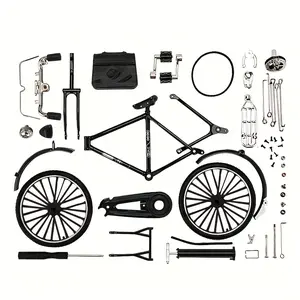 Vintage Bicycle Model Set, Articulating Miniatures, Articulating Figurines, DIY Assembly Required, Includes Inflator and Luggage, Ideal for Collectors and Enthusiasts, Perfect Gift