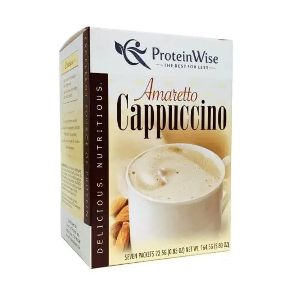 ProteinWise Amaretto Cappuccino High Protein Drink, Weight Loss Friendly, Low Calorie & Sugar, 7/Box