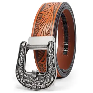 XZQTIVE Ratchet Western Belt Leather Cowboy Belts for Men with Automatic Western Buckle Belt for Jeans
