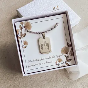 Your baby's footprint engraved on a mini dogtag necklace, stainless steel dog tag charm for men, Father's Day gift, from baby to dad