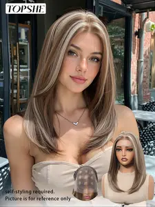 Summer Hot Sale TOPSHE 13×6 Ombre Full Mono 14 Inch Wig, Balayage Glueless Synthetic Lace Wig with Anti-Slip Silicone Strap, Fashion Hairstyle for Women, Summer Wigs, High Head-Turning Rate
