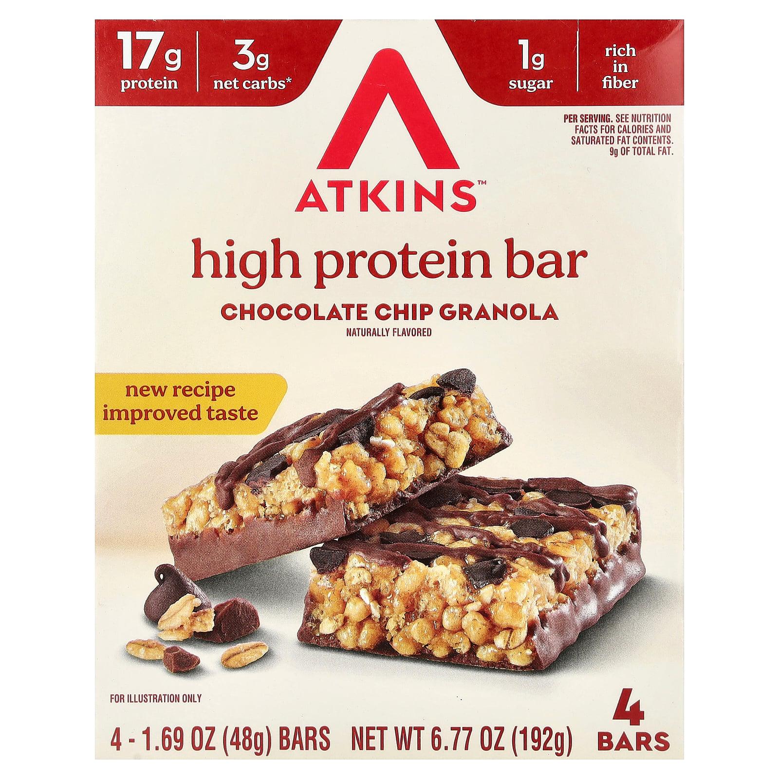 Atkins High Protein Bar, Chocolate Chip Granola, 4 Bars, 1.69 oz (48 g) Each