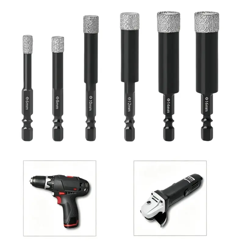 [Back to School]6 Pcs Diamond Drill Bits Set, 1/4 5/6 3/8 1/2 Inch Brazed Diamond Drill Bits for Precision Drilling in Tile Ceramic Glass Granite Marble Masonry-MM1