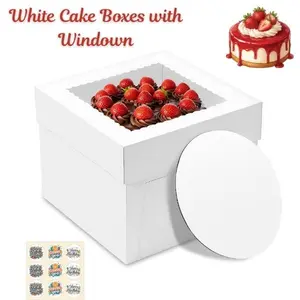 3 Pack White Cake Boxes with Window – 10x10x8 Inch Bakery Boxes for Cakes, Cupcakes, Cookies, Desserts, Birthday
