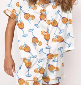 Aperol Spritz Trio Watercolor Silky Satin Pajama Set For Women