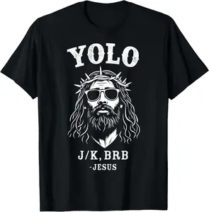 Yolo jk BRB Funny Jesus for Christian Easter T-Shirt Pure Cotton Graphic Tees Menswear Top: Gifts for Men & Women