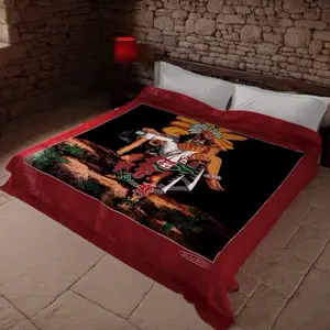 Aztec burgundy soft faux mink Korean plush blanket