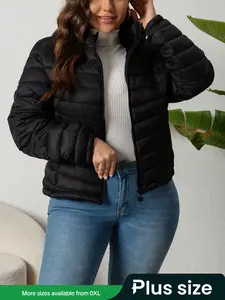 Women's Minimalist Warm Hooded Cotton Jacket, Casual Long Sleeve Coat for Spring & Fall, Ladies Fashion Outerwear for Daily Wear