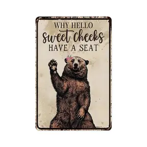 Bear Bathroom Decor Wall Art Why Hello Sweet Cheeks Have A Seat Sign Pictures For A Cabin Funny Bear Poster Mountain And Bear Bathroom Accessories Tin Signs Have A Seat Sign Black Bear Decor 12 X 8 In